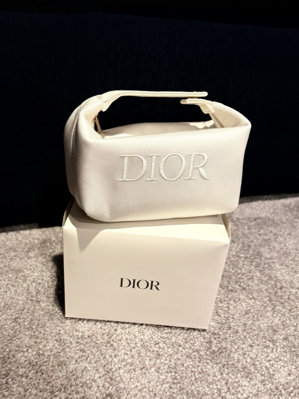 BNIB Dior Beauty Embroidered White Top Handle Cosmetic Pouch
